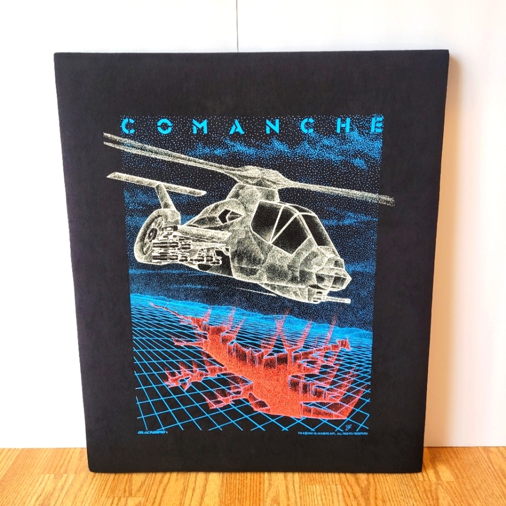 Rare Vintage 1991 Blackbird Comanche Fabric wall art wooden canvas